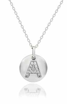 Cubic Zirconia Initial Disc Pendant Necklace