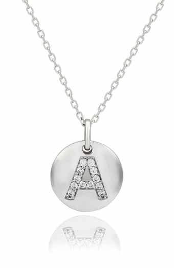 Cubic Zirconia Initial Disc Pendant Necklace