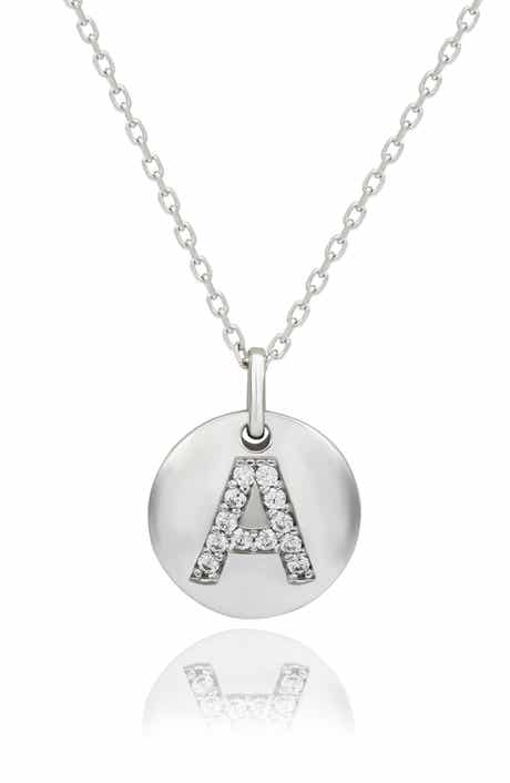 Cubic Zirconia Initial Disc Pendant Necklace