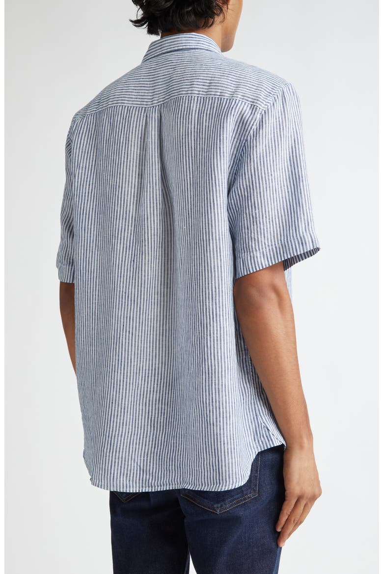 Stripe Short Sleeve Linen Button-Up Shirt, Alternate, color, NAVY/ WHITE LINEN STRIPE