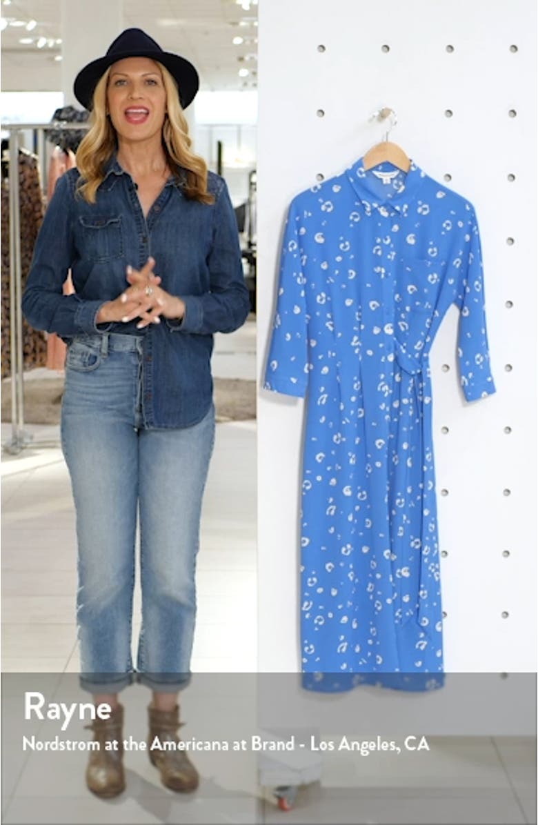 Watercolor Animal Print Waist Tie Midi Shirtdress, sales video thumbnail