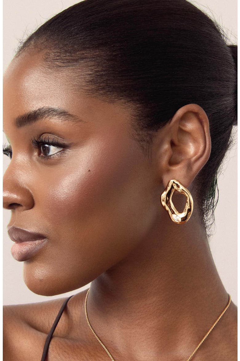 Liquid Metal Drop Earrings, Alternate, color, GOLD