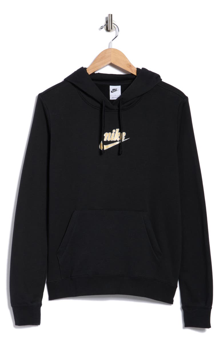Nike Club Logo Fleece Pullover Hoodie, Alternate, color, Black/ Metallic Gold