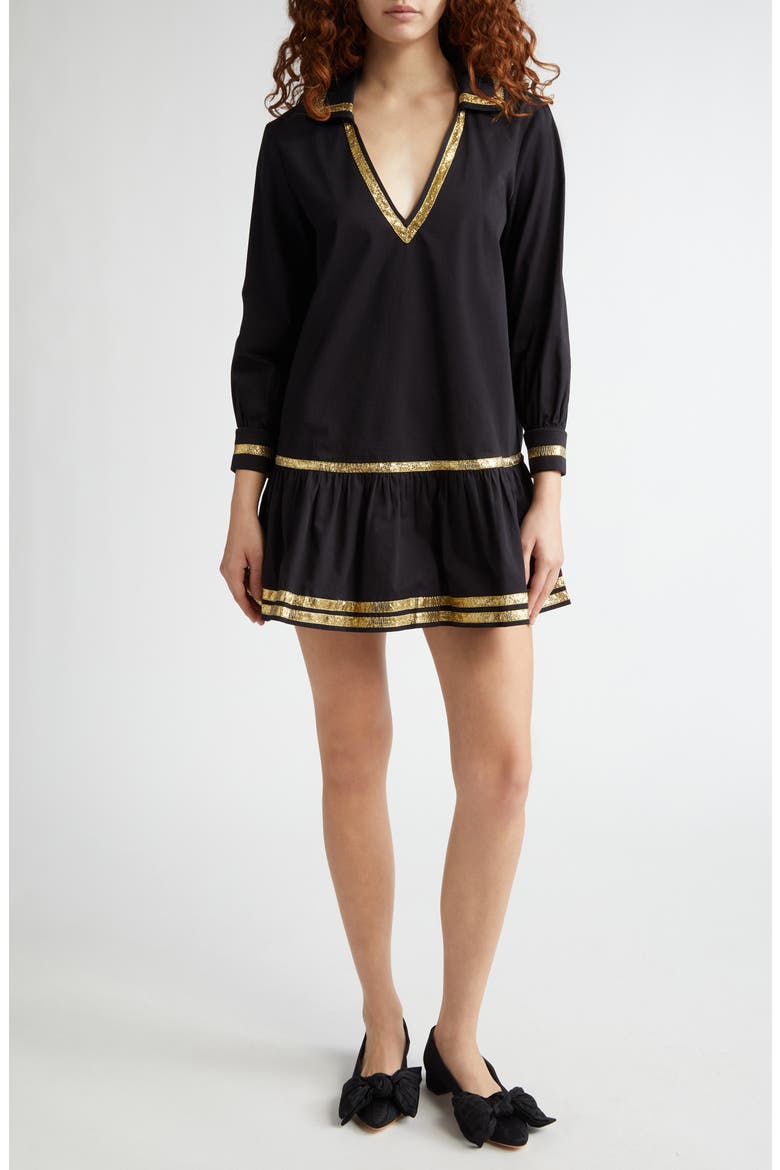 Tinsel Tape Cotton Minidress, Main, color, BLACK