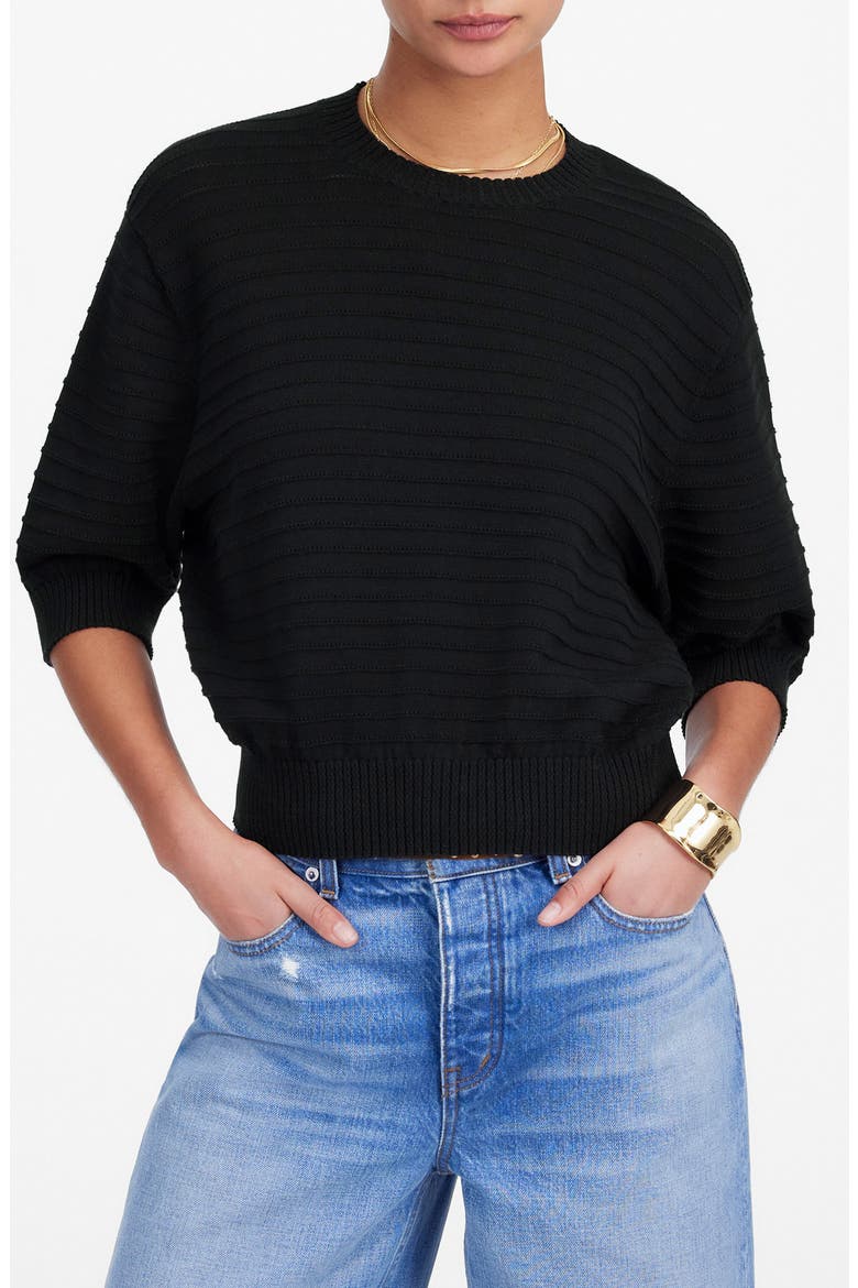 Textural Stitch Cotton Sweater, Main, color, BLACK