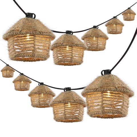 Maui 10-Light Indoor/Outdoor Mid-Century Vintage Incandescent G40 Tiki Hut Hemp Rope Shaded String Lights