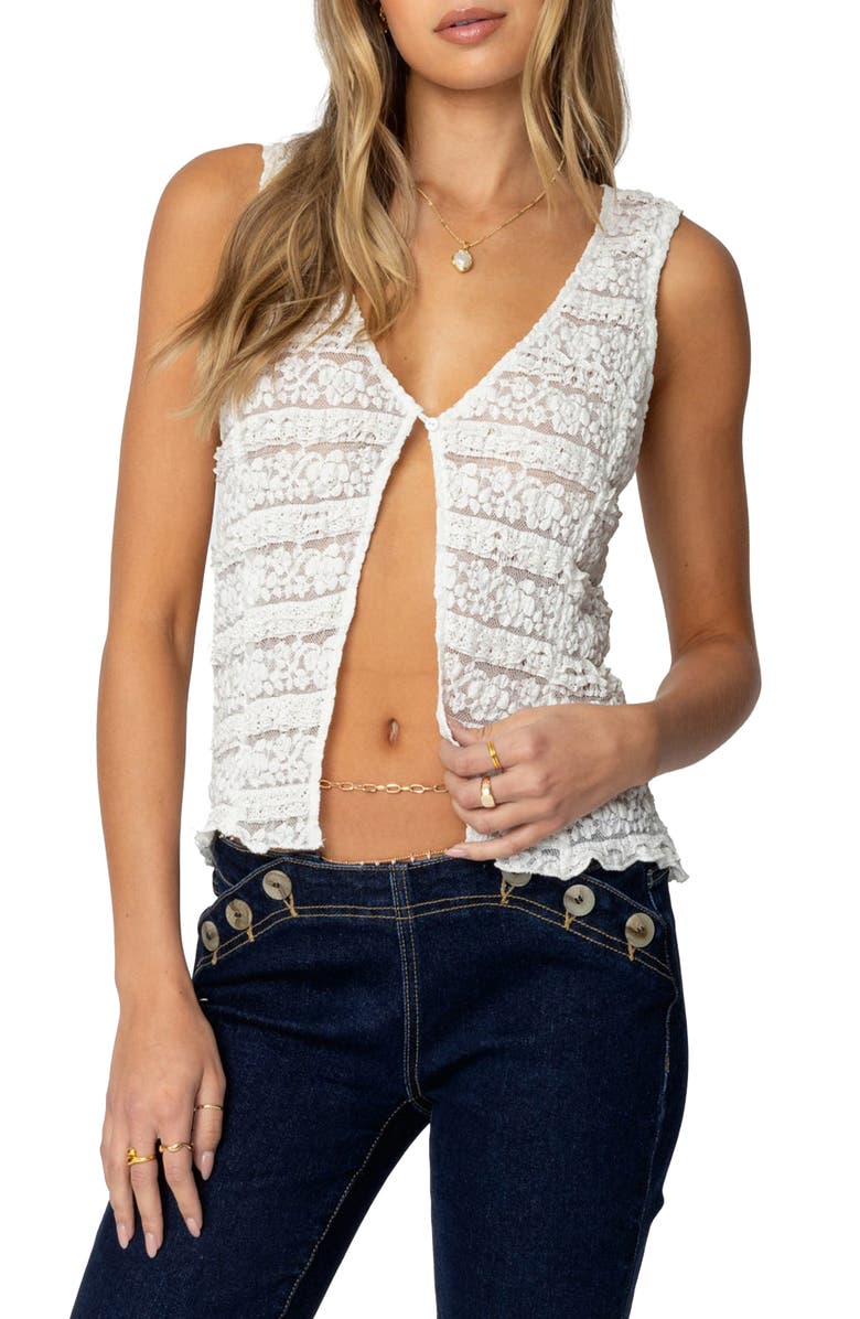 EDIKTED Evolet Sheer Lace Top, Main, color, White