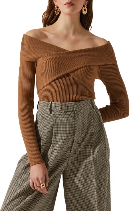 Zayla Crossover Off the Shoulder Rib Sweater