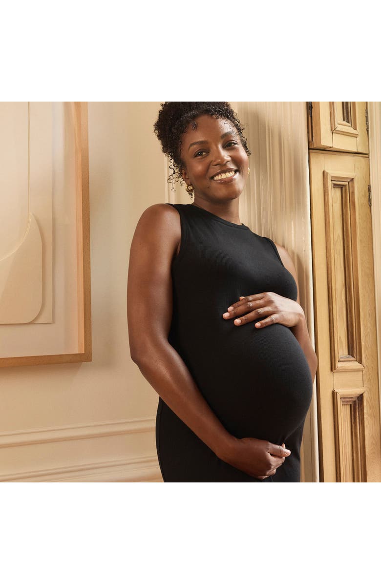 MOTHERHOOD MATERNITY Crew Neck Rib Knit Sleeveless Midi Dress, Alternate, color, Black