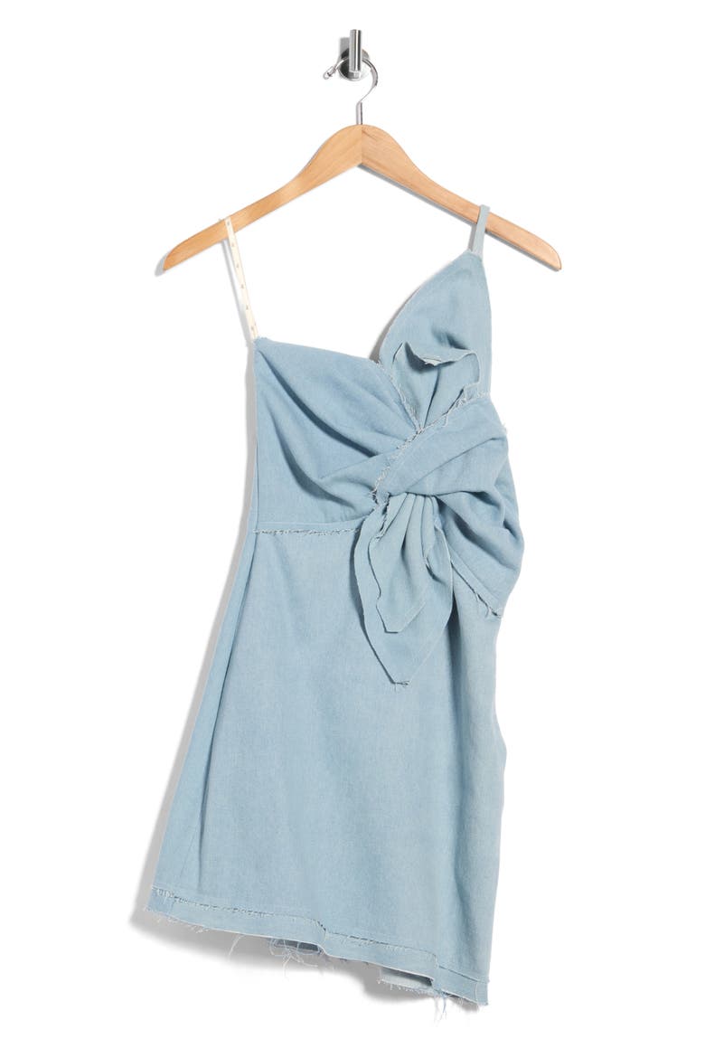 Brielle One-Shoulder Knotted Denim Minidress, Main, color, SKY