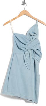 JBQ Brielle One-Shoulder Knotted Denim Minidress