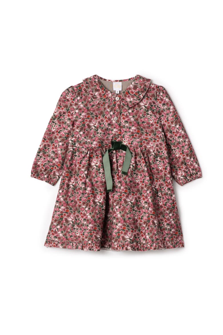 Flower Print Lace Dress with Velvet Tie, Main, color, Grey