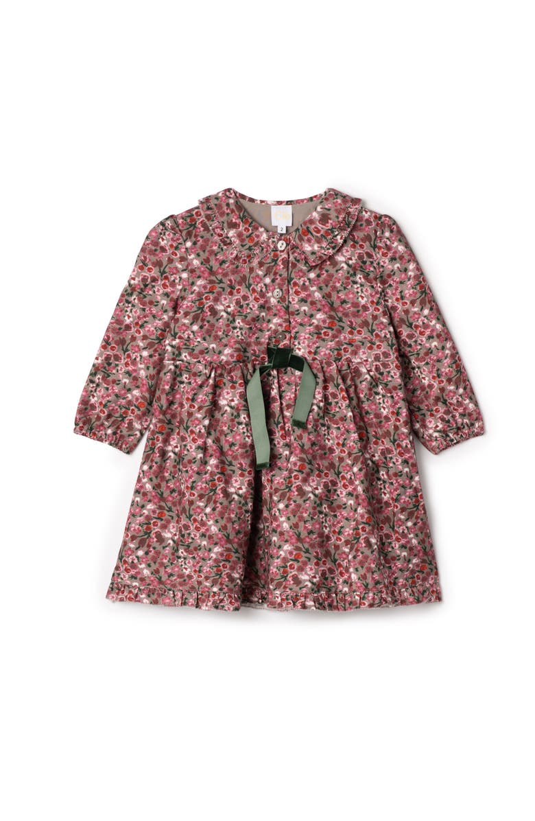 Clô Flower Print Lace Dress with Velvet Tie, Main, color, Grey