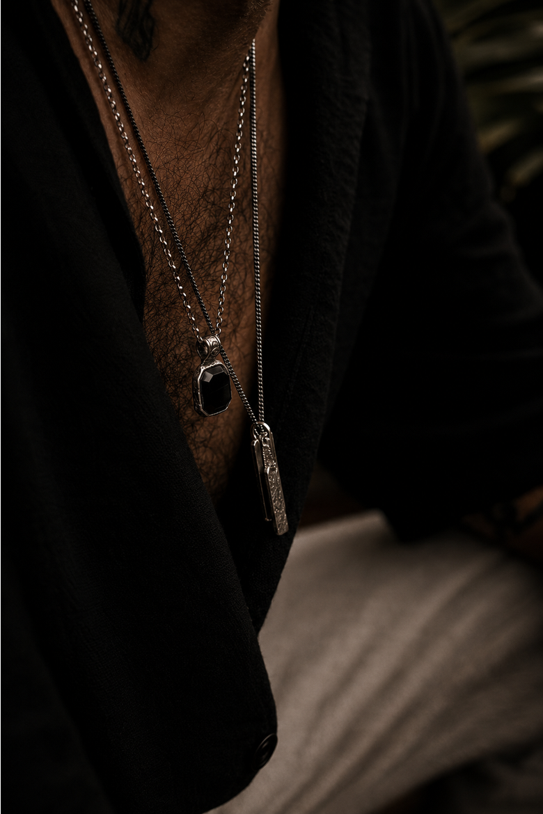 Third Eye Silver Necklace, Alternate, color, Onyx