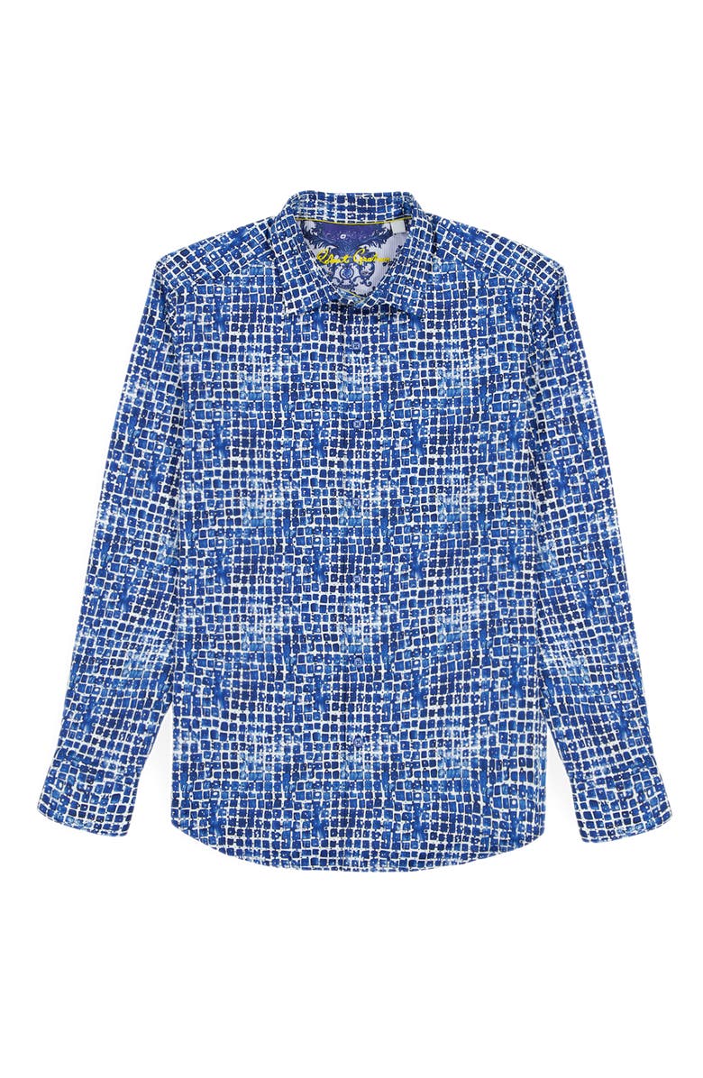 Robert Graham Hester Tile Print Stretch Cotton Button-Up Shirt, Alternate, color, Blue
