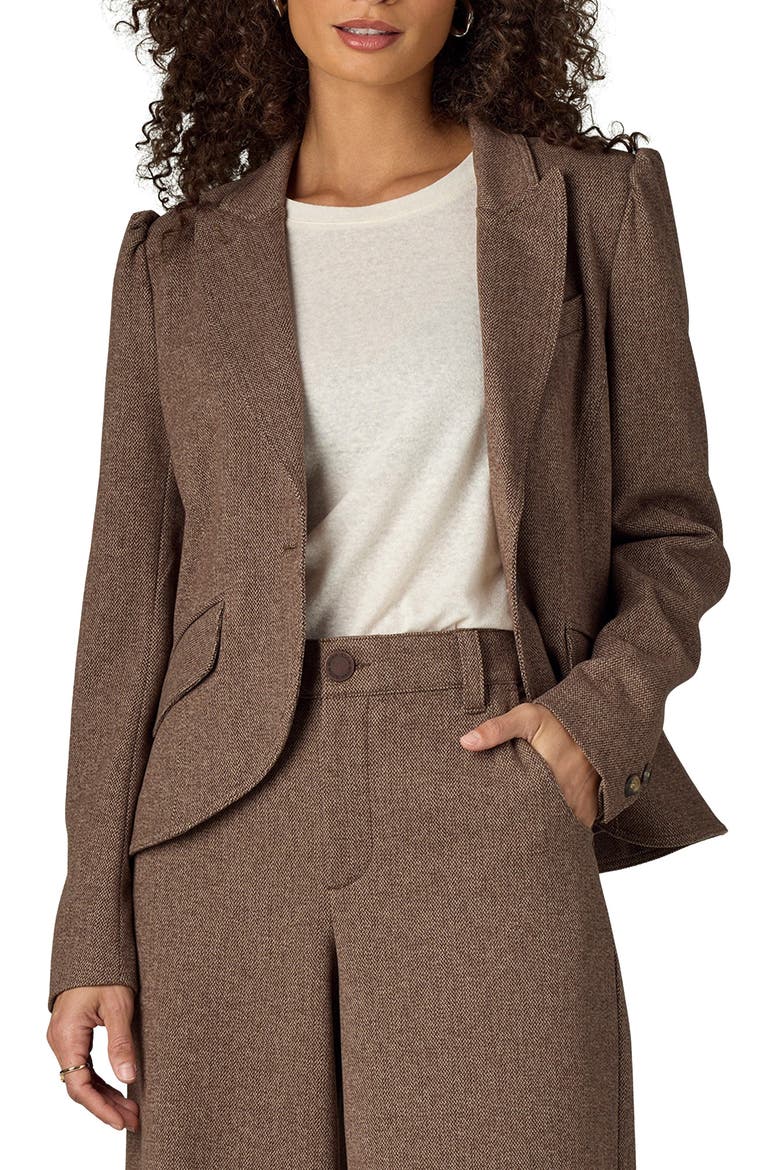 Puff Shoulder Blazer, Main, color, SAND/ CACAO POWDER