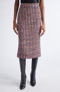 ST. JOHN Fringe Houndstooth Tweed Pencil Skirt