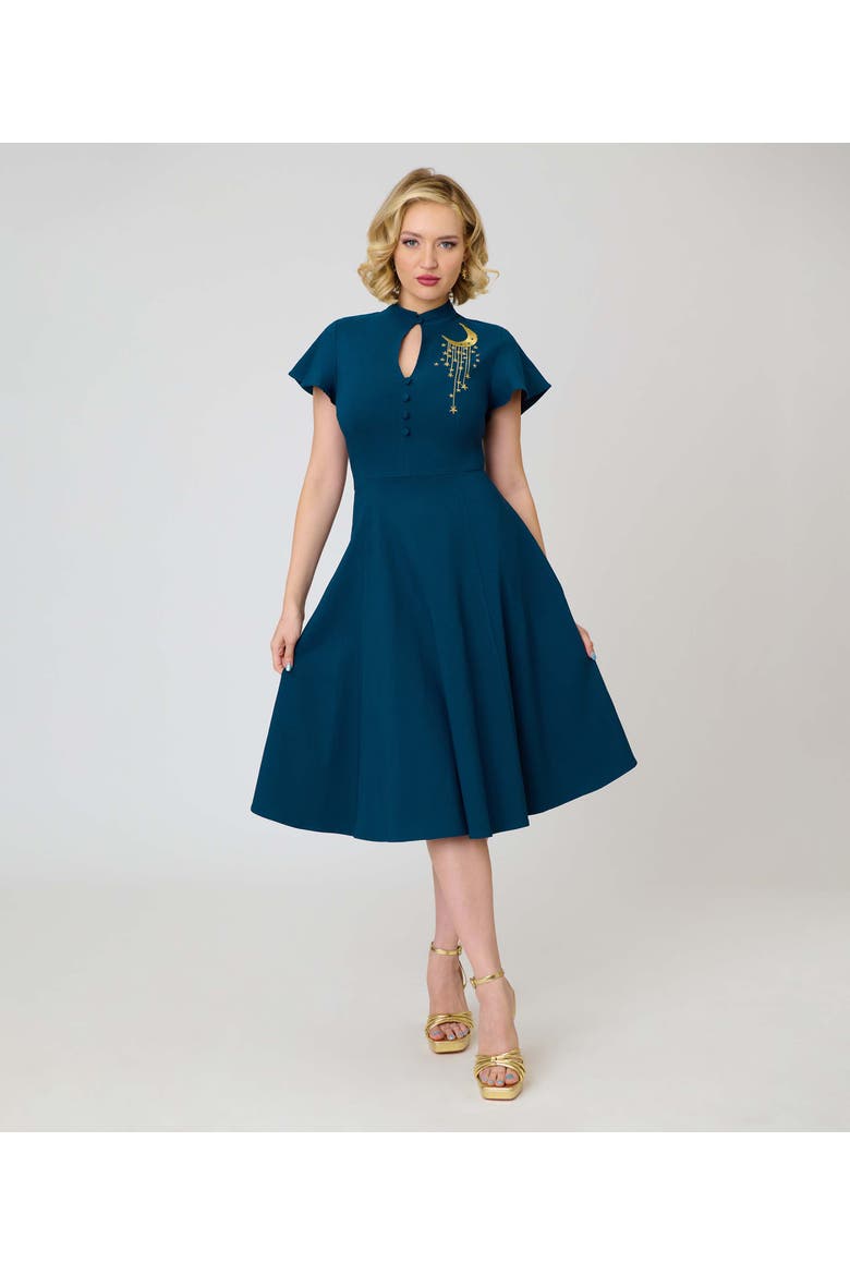 1940s Baltimore Swing Dress, Main, color, Blue Moon & Star Embriodered
