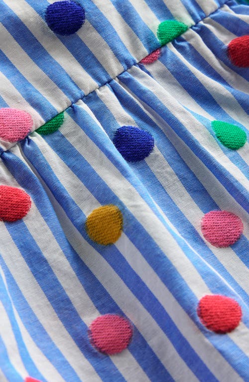 Mini Boden Kids' Juniper Stripe Polka Dot Cotton Top In Peacock Plume Blue Spot