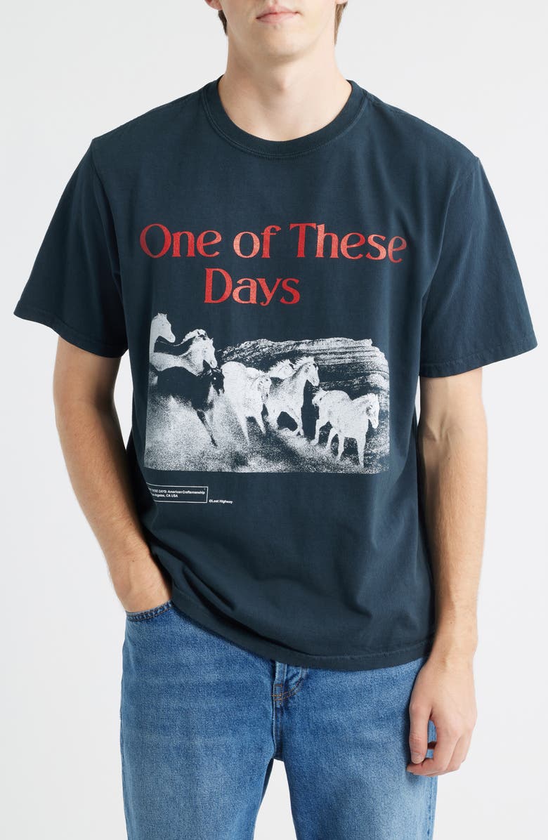 ONE OF THESE DAYS Glad You're Here With Me Graphic T-Shirt, Main, color, Hard Washed Black