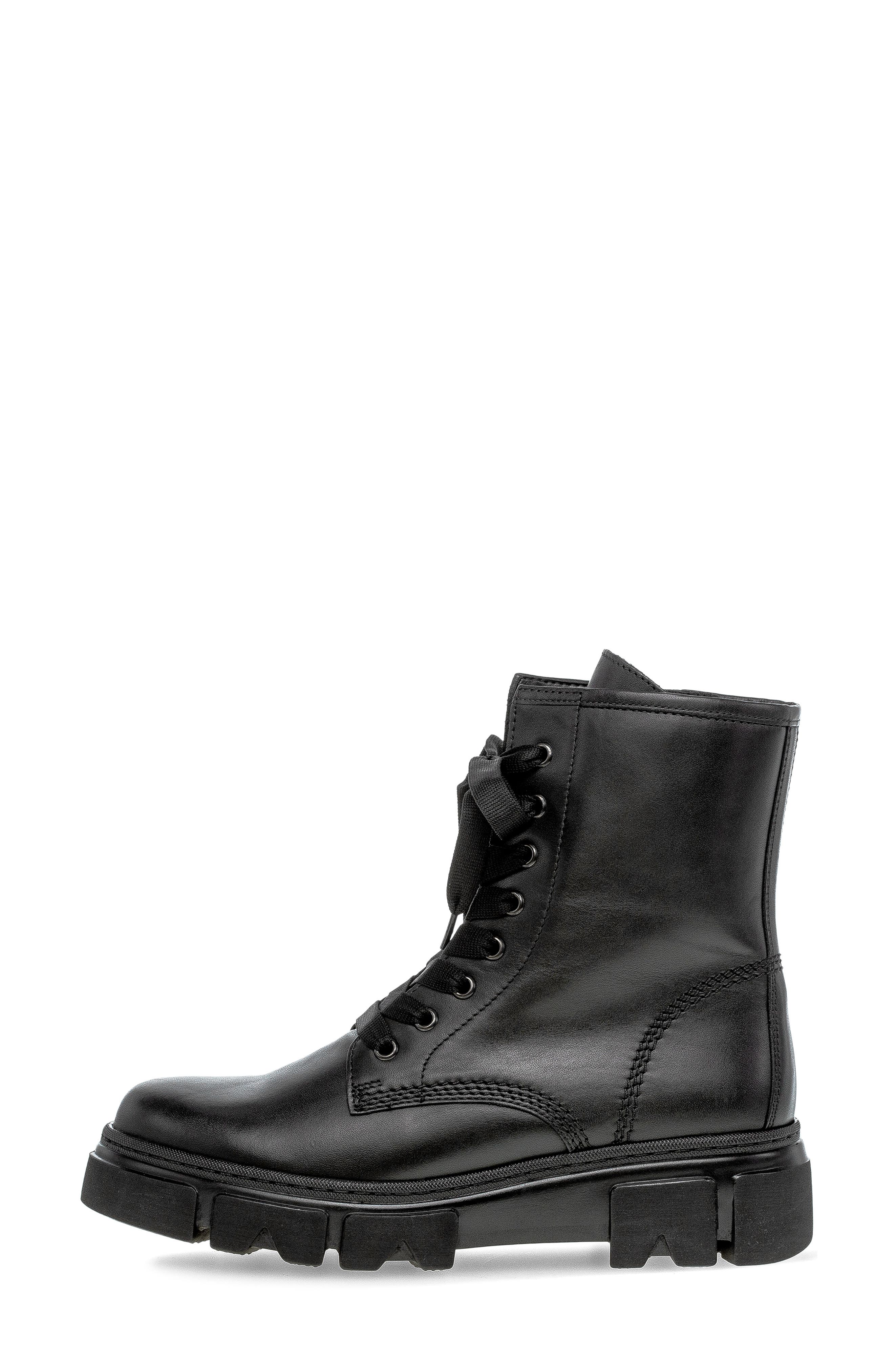 Gabor Leather Combat Boot, Alternate, color, Black