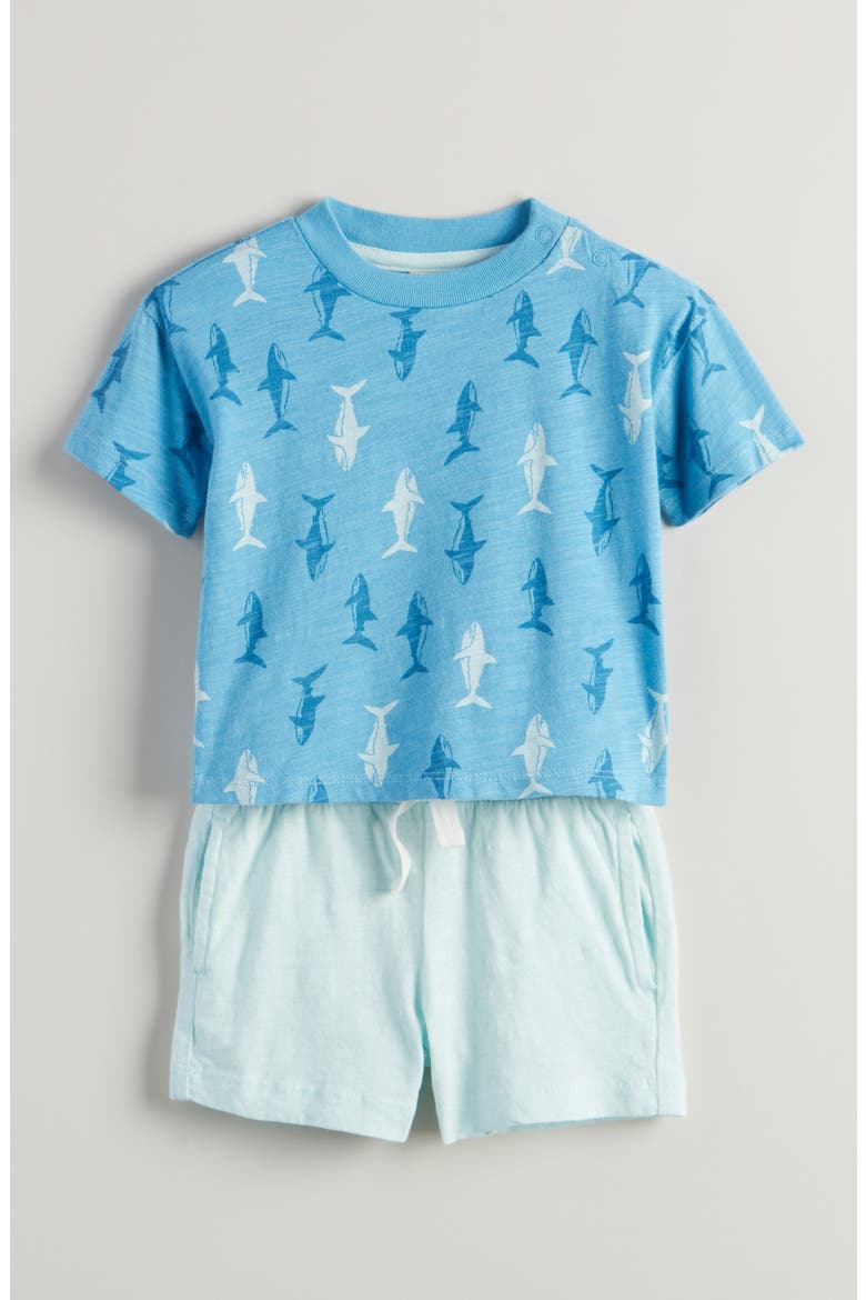 Print Cotton T-Shirt & Shorts Set, Main, color, BLUE HERITAGE SHARKS- BLUE