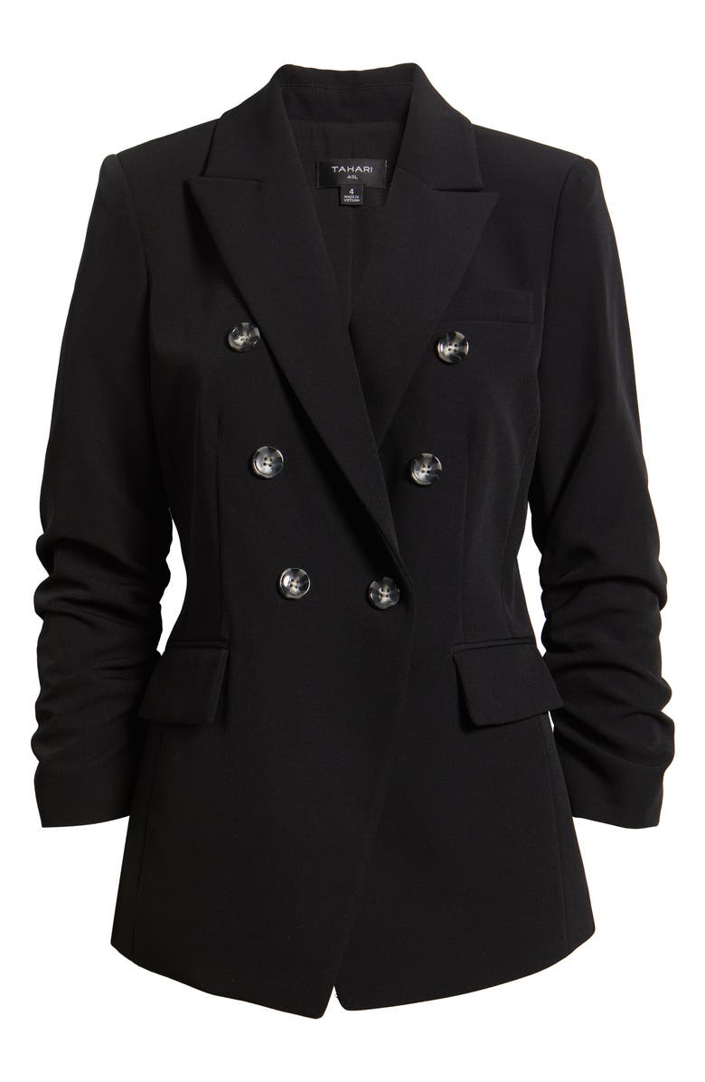 Tahari ASL Double Breasted Ruched Blazer, Main, color, Black