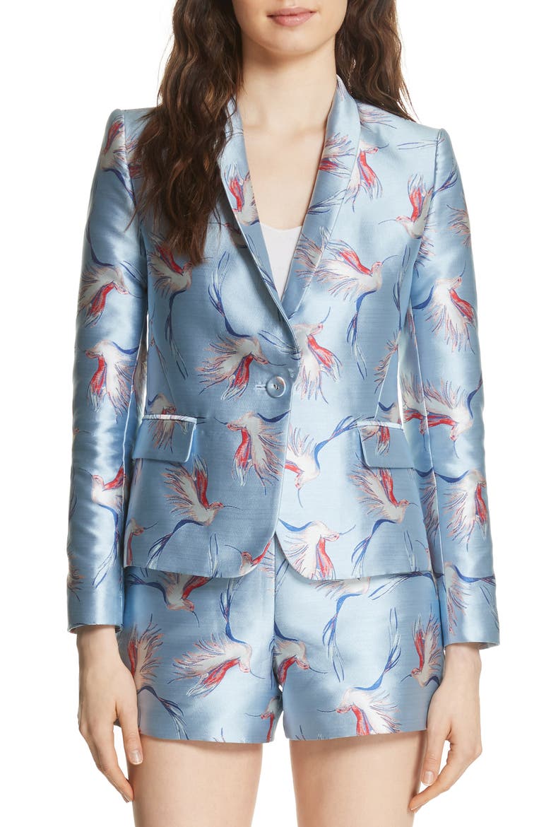 Macey Bird Print Jacket, Main, color, DUSTY AQUA/ MULTI