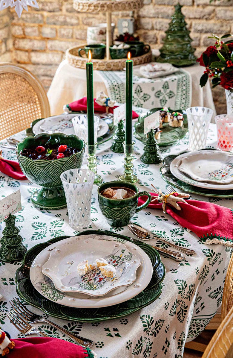 Juliska Iberian Border Linen Tablecloth, Alternate, color, Evergreen