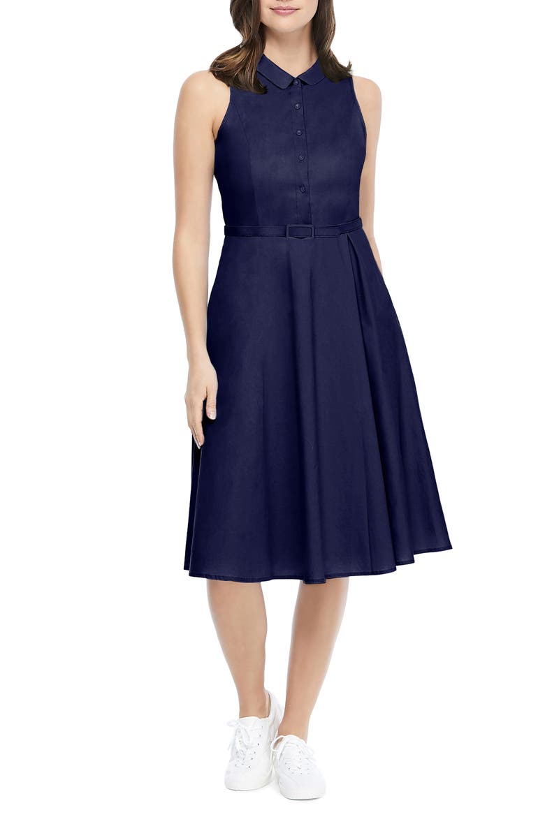 Rose Sleeveless Stretch Cotton Poplin Shirtdress, Main, color, NAVY