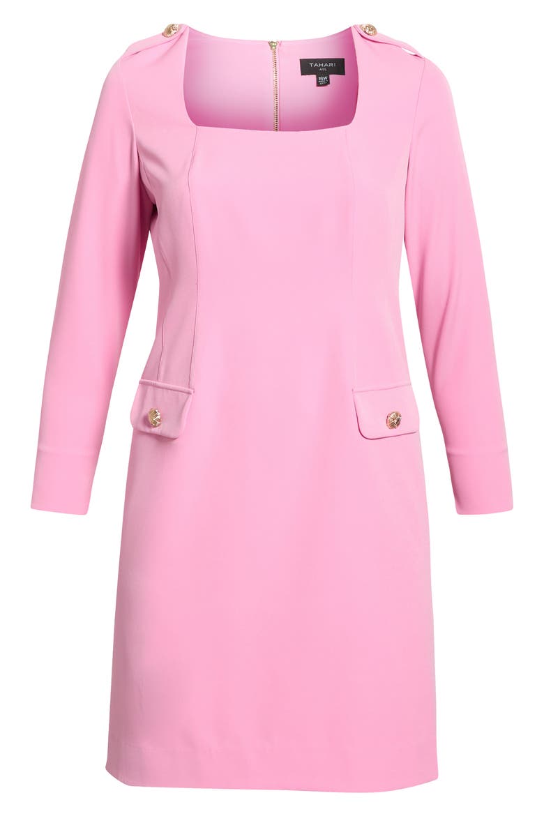 Long Sleeve Crepe Sheath Dress, Alternate, color, FLAMINGO