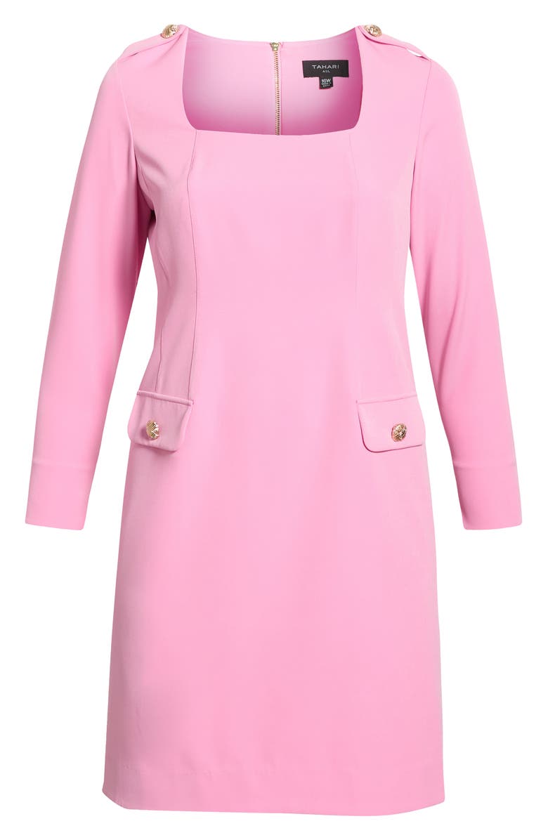 Tahari ASL Long Sleeve Crepe Sheath Dress, Alternate, color, Flamingo