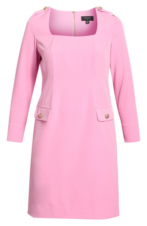 Long Sleeve Crepe Sheath Dress (Plus)
