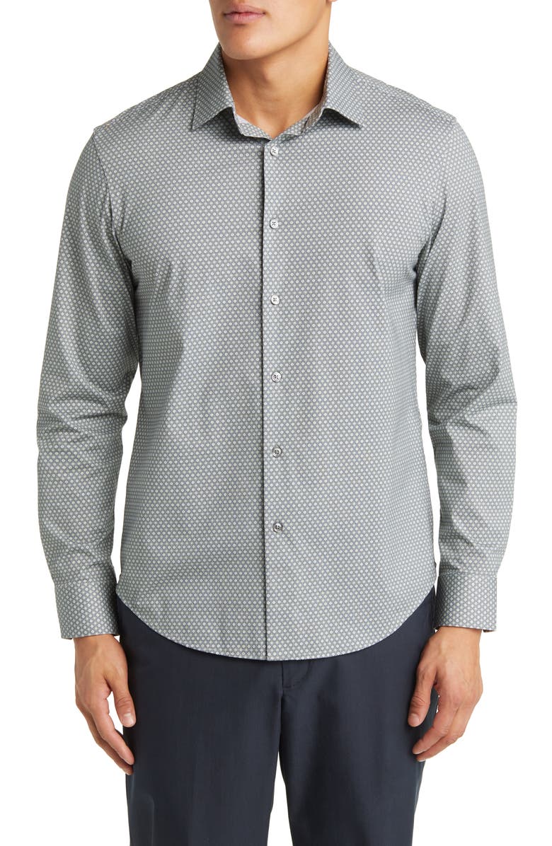 Bugatchi James OoohCotton<sup>®</sup> Honeycomb Print Button-Up Shirt, Main, color, Sage