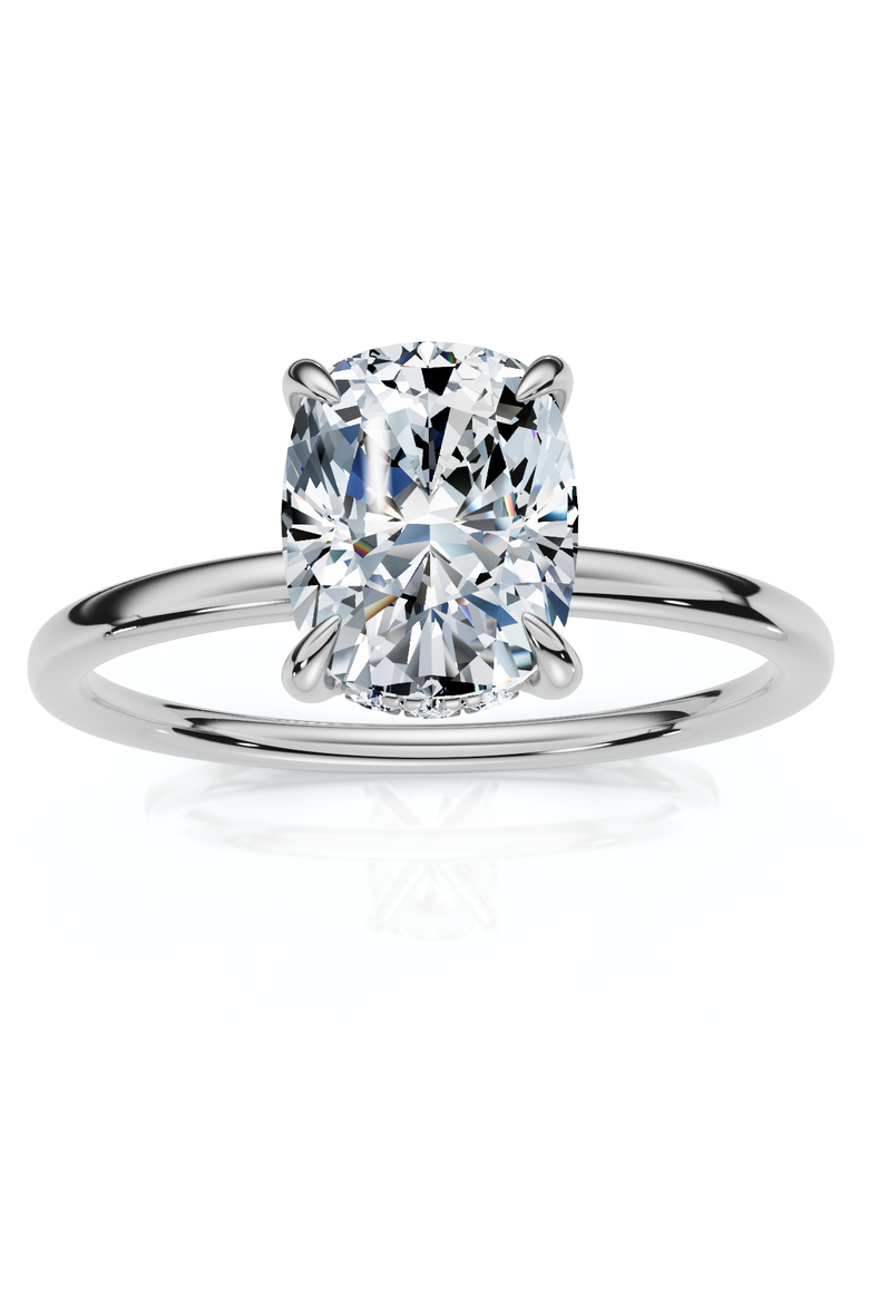 Certified 2Ct Cushion Hidden Halo Diamond Engagement Ring 14k Gold Lab Grown, Main, color, 14k White Gold