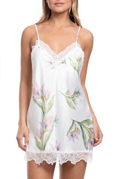 Elyse Lace Trim Print Satin Chemise