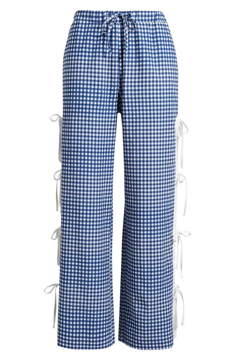 Avec Les Filles Side Tie Gingham Drawstring Pants, Alternate, color, Navy-White Gingham