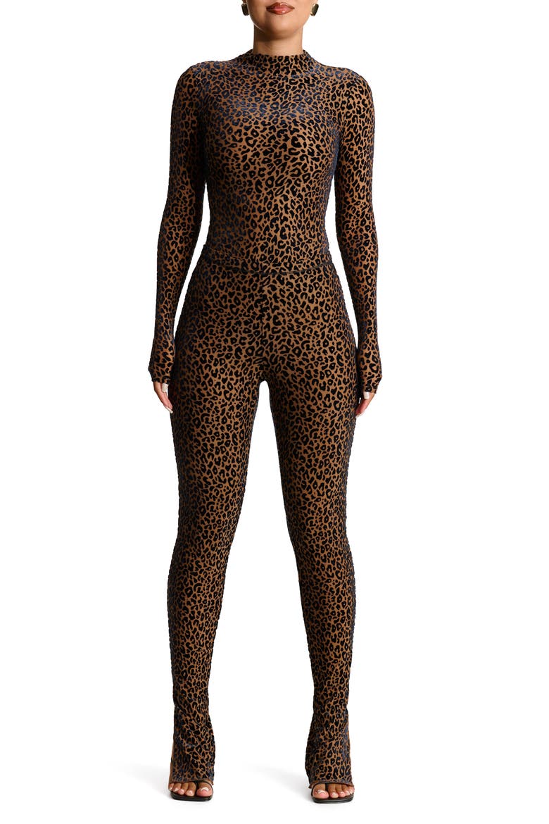 Burnout Velvet Long Sleeve Bodysuit, Alternate, color, LEOPARD NUDE