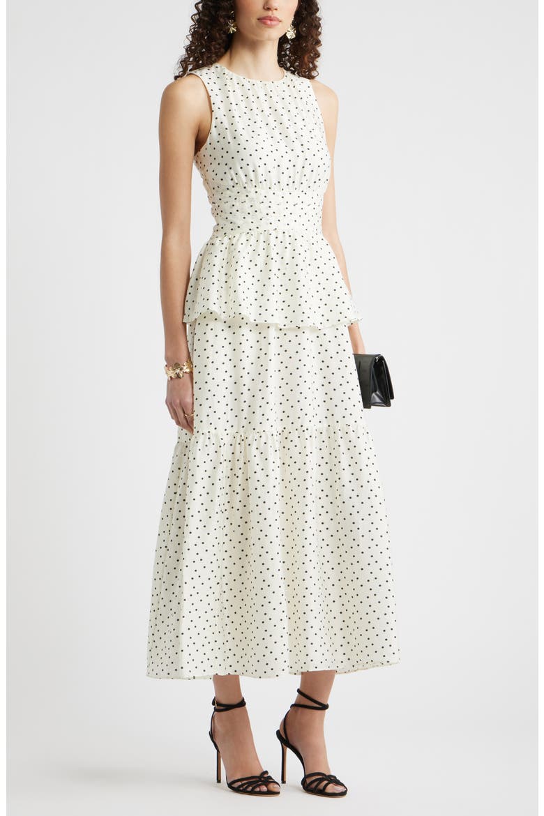 Crewneck Seamed Waist Maxi Dress, Alternate, color, IVORY DELILAH DOT