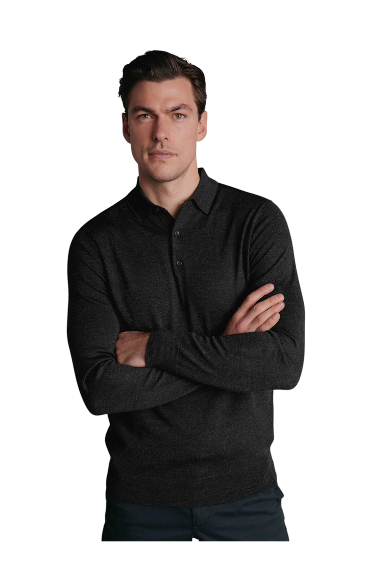 Charles Tyrwhitt Merino Polo Long Sleeve Sweater, Main, color, Dark Charcoal