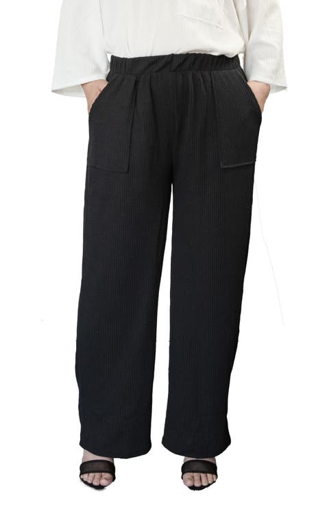 Texture Wide Leg Ankle Pants (Plus)