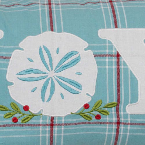 C & F Home C&f Home Plaid "joy" Holly Branch Sand Dollar Embroidered Pillow, 14" X 22" In Blue
