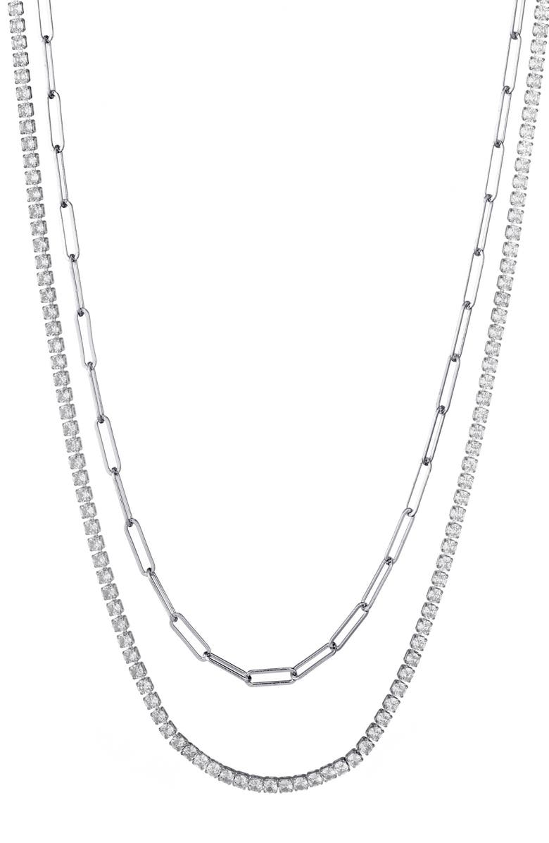 Adornia Set of 2 Paper Clip & Tennis Necklaces, Main, color, Silver
