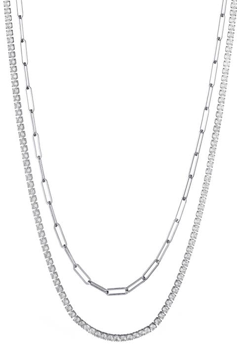 Set of 2 Paper Clip & Tennis Necklaces