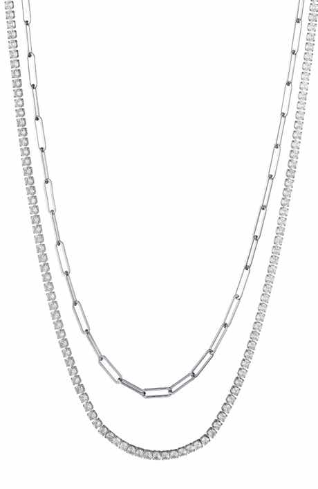 Adornia Set of 2 Paper Clip & Tennis Necklaces
