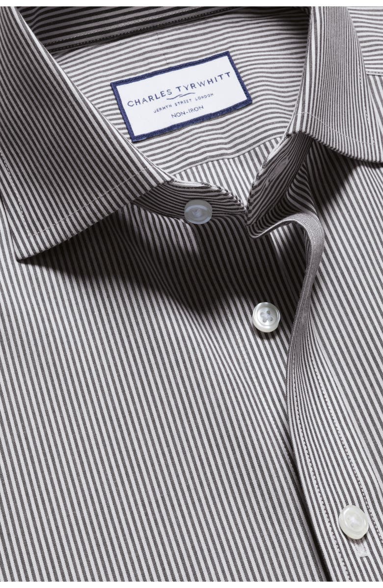 Charles Tyrwhitt Stripe Non-Iron Button-Down Oxford Slim Fit Shirt Single Cuff, Alternate, color, Black