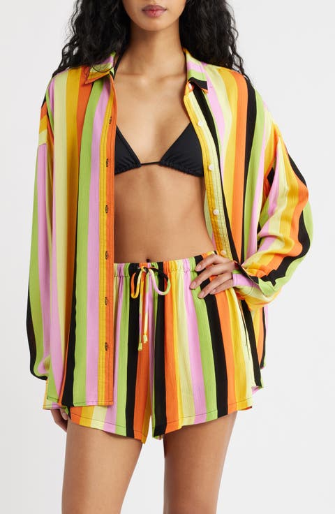 x Farm Rio Neon Stripe Relaxed Button-Up Shirt