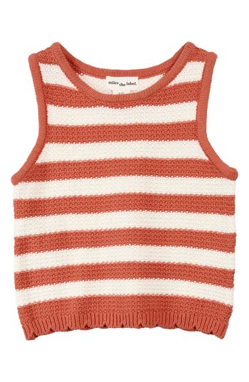 Miles The Label Kids' Striped Sweater Tank & Shorts Set In Orange