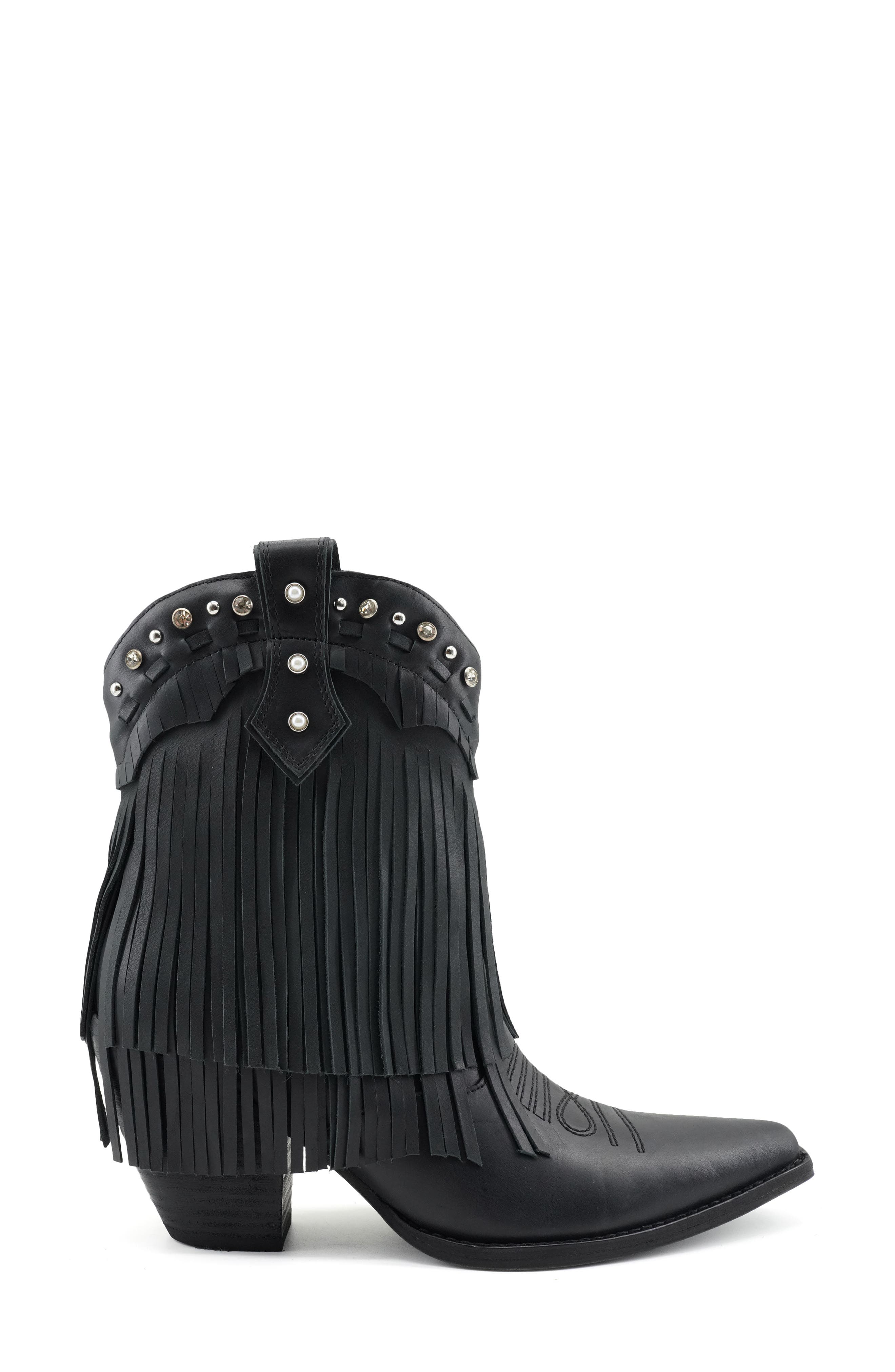 ZIGI Finlandia Fringe Western Boot, Alternate, color, Black Leather