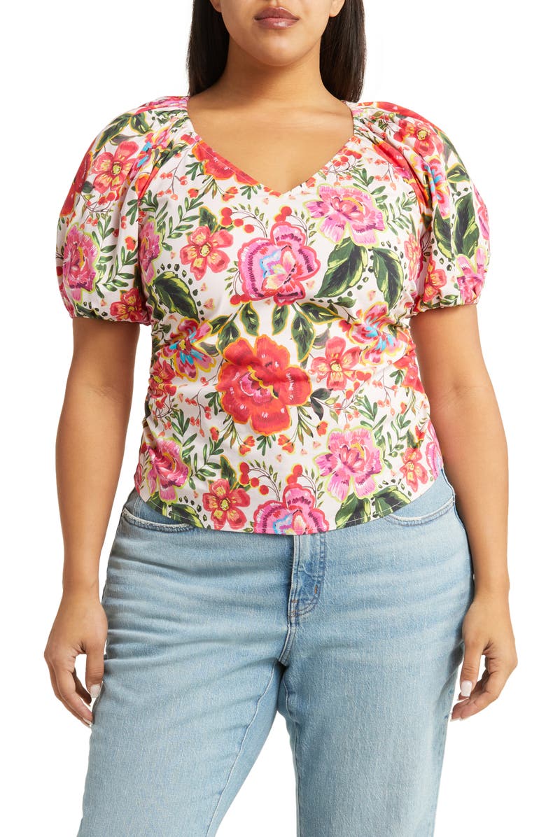 Leota Elsa Floral Print Stretch Organic Cotton Top, Main, color,